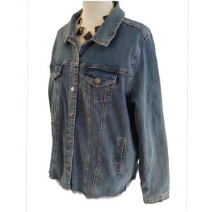 Classic Blue Denim Jacket By Chic Soul With Frayed Bottom Size 1X